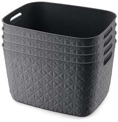 CURVER Softex 4x 19L Storage Baskets, 100 percent Recycled Material, Lightweight, For Bathroom, Living Room, Kitchen, Dark Grey