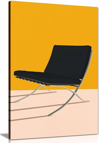 Gerahmter Kunstdruck auf Leinwand, Motiv Barcelona Chair von Mies Van Der Rohe, Bilder für Wände, Schlafzimmer, Wohnzimmer und Badezimmer, 91 x 61 cm