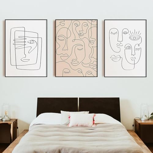Kunstdruck mit einzeiligem Gesicht, minimalistisches Poster, Frauengesicht, eine Strichzeichnung, neutrale Wandkunst, Leinwandgemälde, Heimdekoration, 30 x 40 cm, 3 Stück, ohne Rahmen