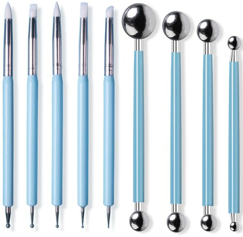 9PCS Silicone Clay Sculpting Tools Double-Ended Ball Stylus Tools | Polymer Clay Tool Modeling Ball Tool Soft Rubber Tip Modelling Pen for Ceramic Shaping Engraving Embossing