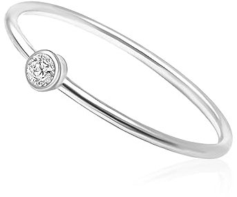 Mary & Jules Ring Damen aus echtem 925 Sterling Silber mit Zirkon Stein, Vorsteckring, schlichter, feiner Damenring, Verlobungsring, Eheringe, aus recyceltem Silber, Größe 56