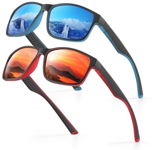 Occhsouo Sonnenbrille Herren Polarisiert Damen UV400 Schutz Sport Sunglasses Men Women Unisex Ultraleichte Rechteckig Rahmen Schwarz Retro Polarisierte Sonnenbrillen für Angeln, Fishing, Fahren/Ski
