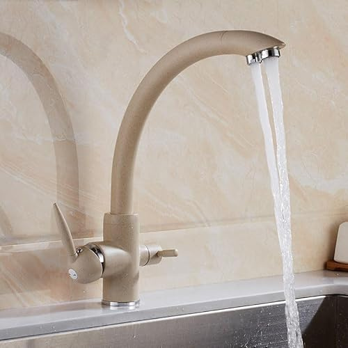 ANWEALTH Robinet Mitigeur 3 en 1 1 Trou Robinet Evier Cuisine Pivotant à 360° pour Filtre à Eau Beige Mitigeur Robinet Evier de Cuisine