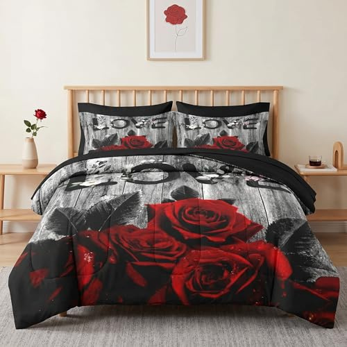 WeCozy King Comforter Set with Sheets, 7 Pieces Rose Flower Bedding