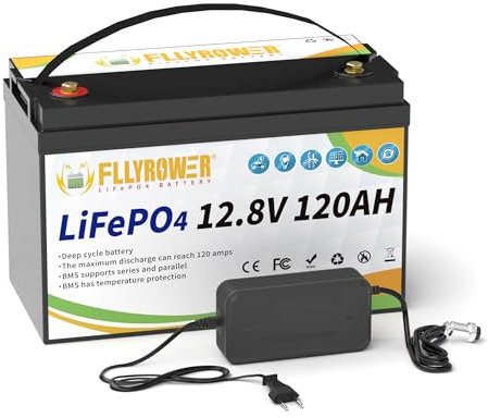 FLLYROWER 12V 120AH Lifepo4 Lithium Batterie mit BMS Low Temperature 18500 Tiefe Zyklen 1536Wh 120ah Lithium Batterie für Wohnmobil,Solaranlage,Schleppmotor, Haushalt,Solarpanel Kit,Camping
