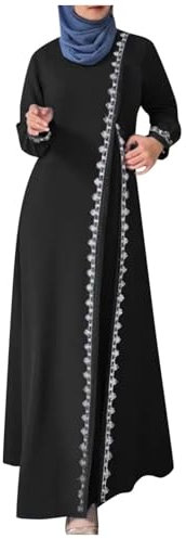 2025 - Damen Abaya Langarm Muslimisches Kleid Gebetskleidung Lässiger Kaftan Kimono Kleid Damen (Black, XL)