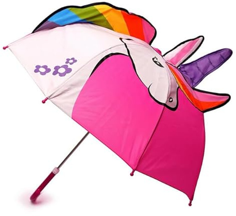 KAV Kids Striped Dome Umbrella – Lightweight, Auto-Open, Windproof & Waterproof Parasol for Boys & Girls – Durable, Stylish, Easy to Carry & Perfect for School, Travel, and Outdoor - Colored Unicorn