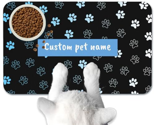 Naispanda Tapis de Nourriture pour Chien Personnalisé Set de Table Personnalisé pour Animal Domestique Set de Table pour Bol d'eau pour Chien et Chat avec Photo et Nom Antidérapant et Imperméable