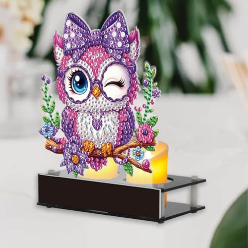 DCIDBEI Malen nach Zahlen Kerzenständer 12x14cm Kerzenhalter Vintage Deko Tischdeko für Wohnzimmer Urlaubsparty Hochzeitsbankett Diamant Painting Kerzenteller Kerzenleuchter kerzen Halterung Eule