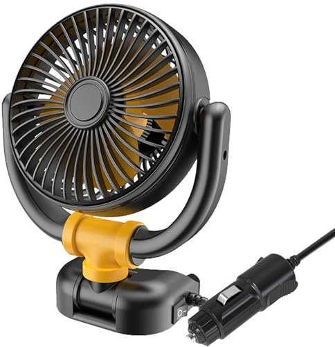 TuoYi 360 Degree Rotation Car Fan, 12V Cool Gadgets Clip Fan, Portable Powerful Silent Car Cooling-fan with Cigarette Lighter Plug for Cars/Vehicle SUV, RV