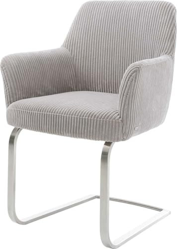 DELIFE Schwingstuhl Xana-Flex mit Armlehnen Freischwinger flach Edelstahl Cord Silbergrau Taschenfederkern