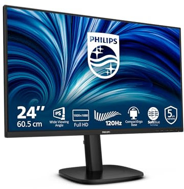 Philips 24B2N3200J - 24 Zoll FHD Monitor, Lautsprecher, höhenverstellbar (1920x1080, 120 Hz, VGA, HDMI 1.4, DisplayPort 1.2, USB Hub) schwarz