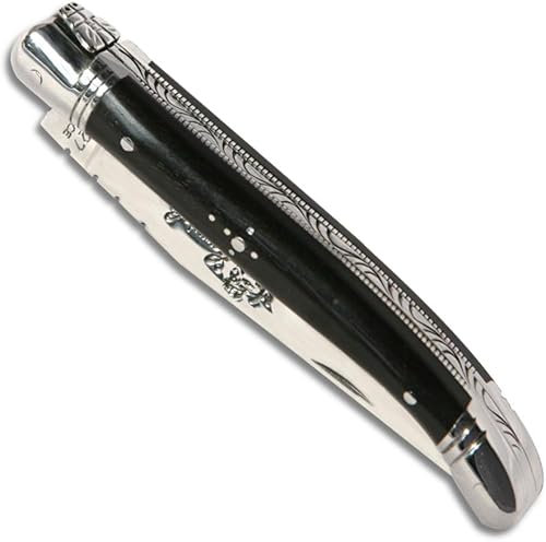 Générique Couteau Laguiole Manche en bois d'ébène et mitres en acier inoxydable pliant Fabrication artisanale