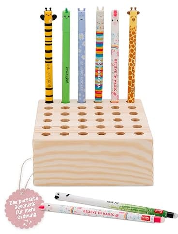 wunderwunsch Stiftehalter für Legami und co aus stabilem Holz, Stifthalter für Buntstifte Kinder Schreibtisch als Geschenk zur Einschulung und Grundschule (ohne Name, quadratisch)