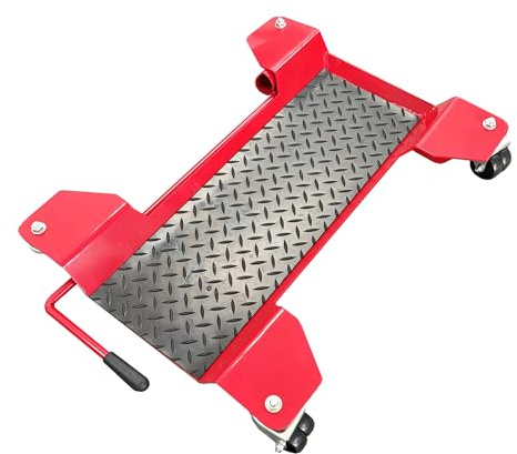 M2S Motorcycle Centre Stand Dolly, 250 kg Capacity, Red Steel with Diamond Plate Surface