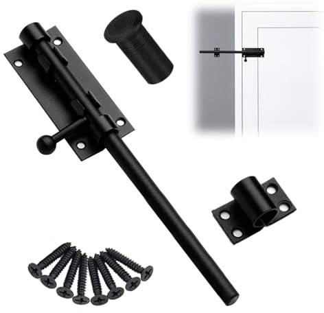 Schiebebolzen Torriegel, Verdickter Schwerlast Türriegel, 304 Edelstahl Bolzenriegel 245 mm, Schwarz Schieberiegel Groß für Scheunenzaun Garten, Bodenschieber mit Schrauben und Staubschutzkappe