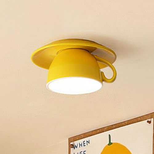 OOWOKS LED Deckenleuchte Rot Kreativ Deckenlampe Keramik Kaffeetasse Design 3 Farbtemperaturen (3000K/4500K/6000K) Moderne Deckenbeleuchtung Kronleuchter für Restaurant Café Flur Schlafzimmer,Gelb