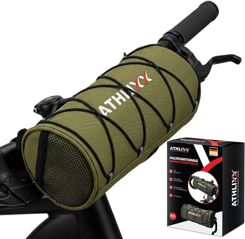 ATHLIXX Fahrradtasche 2,4L – wasserdichte Lenkertasche/Rahmentasche – 240×100 mm – 3 Straps, Handstrap & Schultergurt – für Rennrad, MTB, Gravel, E-Bike – Grün