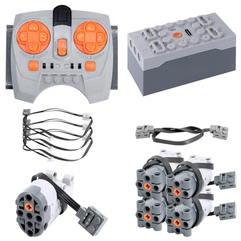 Power Functions Motor Set,APKLVSR 11-Teiliges Elektrisch Motoren Set mit Servomotor,L-Motor,2.4GHz Fernbedienung,Batteriebox,LED-Lichtkabel,Extension Wire Kompatibel mit Technic Modellen