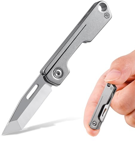 KeyUnity KK20 Kleines Taschenmesser, Leichter Titangriff Klappmesser, Kompaktes EDC-Werkzeug für den Täglichen Gebrauch (Silber)