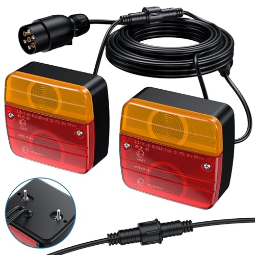 AUTOUTLET Anhänger Rückleuchten - Abnehmbares Kabel, 12V Universal Rückleuchten Set Anhänger 7 Polig Stecker, 7,5M Kabel & E13-Zulassung, Wasserdicht IP65, PKW LKW Rücklicht Beleuchtung für Anhänger