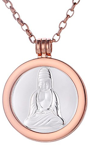 Morella Damen Halskette Rosegold 70 cm Edelstahl mit Amulett und Coin 33 mm Buddha in Schmuckbeutel