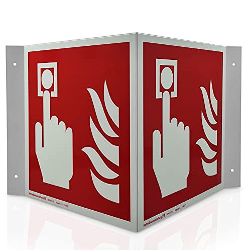 Betriebsausstattung24 Brandmelder Winkelschild - Aluminium, langnachleuchtend - Größe: 35 x 20 x 14 cm - DIN 67510 Klasse C - Leuchtdichte 150 mcd