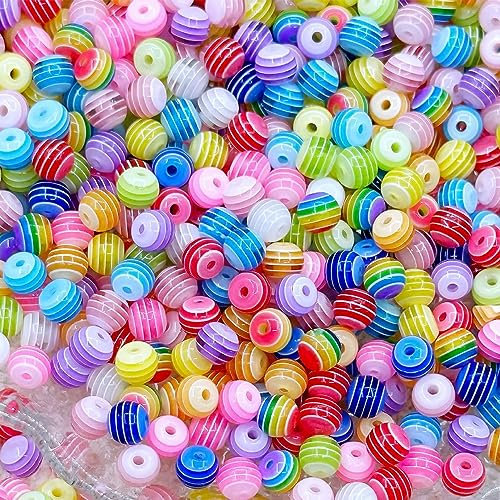 ZesNice 300 Stück 8mm Bunte Perlen Regenbogen Glasperlen Fädelperlen zum Auffädeln, Rund Perlenset Perlenarmband für Armbänder Bastelperlen, Perlen Set Schmuck Basteln DIY