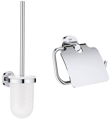GROHE Essentials Bundle | Toilettenbürstengarnitur & Essentials WC-Papierrollenhalter | mit Deckel, chrom