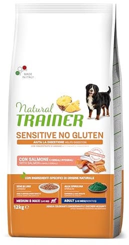 Natural Trainer Sensitive No Gluten Cibo per Cani Adulti con Salmone e cereali integrali - 12kg