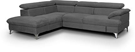 Mivano Schlafsofa David / Moderne Eckcouch mit verstellbaren Kopfstützen, Schlaffunktion und Stauraum / 256 x 71 x 208 / Mikrofaser-Bezug, Dunkelgrau