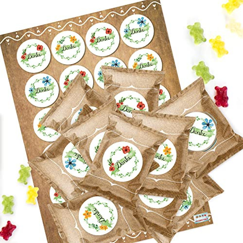 Logbuch-Verlag 24 Gastgeschenke Gummibärchen Beutel mit Danke Aufkleber beige grün Dankeschön Geschenk Kunden 7 x 9 cm