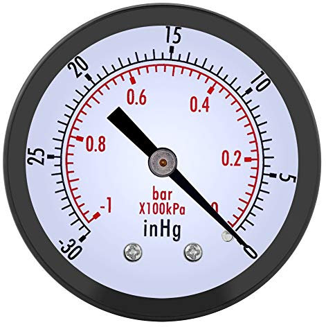 Oumefar 0-30inHg Vakuum Manometer 0-1bar 50mm Mini Dial Luft Vakuum Manometer 1/4BSPT Gewinde Manometer 1/4 Zoll BSPT Rückmontage