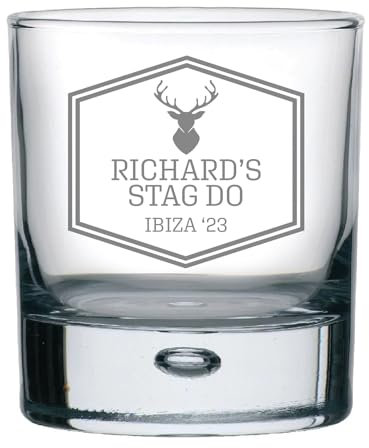 You Personalise Personalised Engraved Whiskey Glass Stag Do, Stag Head Design with Stag Message and Destination