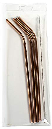 AK Lifestyle Set of 4 Reuseable Rose Gold Copper Bronze Coloured Metal Stainless Steel Drinking Straws with Portable Zip Carry Case & Brush Cleaner BPA Free Party Cocktail