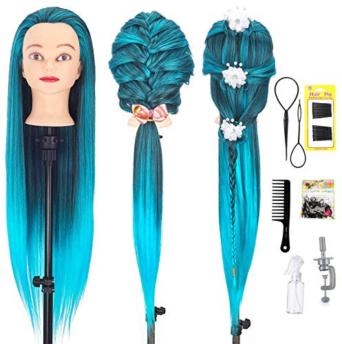 Neverland Frisierkopf Friseur Echthaar Übungskopf Friseurkopf Trainingsköpfe für Kinder (28 Blau)