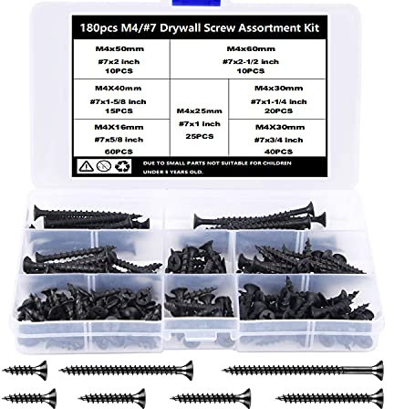 TAIANJI 180 Pcs Wood Screw Assortment M4 Black Screws 16mm, 20mm, 25mm, 30mm, 40mm, 50mm, 60mm Screws Assorted Set Flat Phillips Head Screws Kit Self Tapping Screws for Drywall, Furniture etc