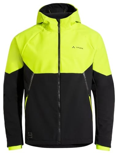 VAUDE Softshell Fahrradjacke Herren Qimsa – Wasserdichte & atmungsaktive Softshelljacke Herren, reflektierende Details, ideal fürs Radfahren im Herbst & Winter - in Gelb, Größe: S