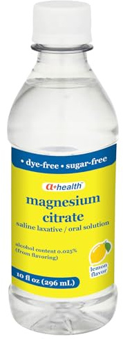 A+Health Magnesium Citrate Oral Solution, Saline Laxative, Lemon Flavor, Made in USA, Dye-Free, Sugar Free, 1 Bottle, 10 Fl Oz
