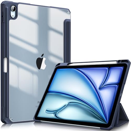 Fintie Hybrid Hülle für iPad Air 11 Zoll M3 2025/ M2 2024, iPad Air 5/4 Gen (2022/2020) 10,9 Zoll mit Stifthalter - Stoßfeste Schutzhülle mit transparenter Hartschale auf der Rückseite, Marineblau