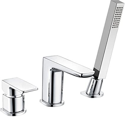 Designer Chrome Bath Filler Taps with Shower Handset Mixer 3 Tap Hole