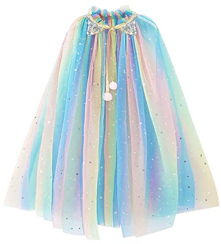 PHOGARY Kinder Umhang Prinzessin Bunt Cape, Tüll Umhang Glitzer Pailletten Cape Prinzessin Halloween Kostüm Umhang Party Kostüm Karneval Party Outfits Cosplay für Mädchen (70CM)