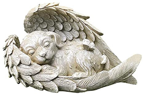 NSXIN Tierstatue Hund Katzenengel Figur Gartenstatue Engelsflügeln Grabschmuck Grabfiguren Wetterfest Engel Garten mit Engelsflügeln Garten Grabsteine Oder Rasendekorationen (Hund A)