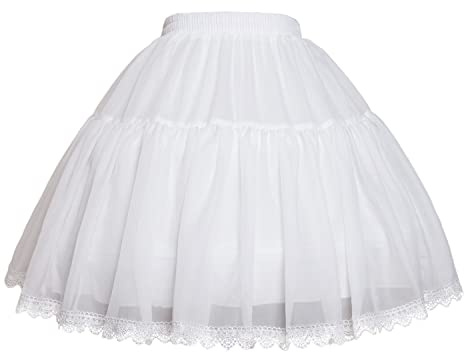 YULUOSHA Women Girls Crinoline Short Petticoat 2 Hoops Skirt Chiffon Ball Gown with Lace Half Slip Underskirt