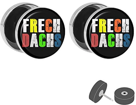 Treuheld® Silberner Fake Plug Frechdachs - witziger Bild Ohrstecker - für Frauen, Männer, Kinder - Anzahl: 1 Paar (2 Stück)
