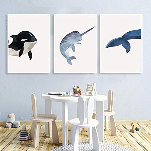 Große Leinwand Wandkunst für Badezimmer Indie Kinderzimmer Dekor Poster Wal Kinderzimmer Wandkunst Bild für Kinderzimmer niedliche Tiermalerei Baby Kinderzimmer Wandkunst Leinwand 30x50cmx3 ungerahmt