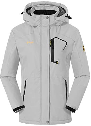 donhobo Damen Softshelljacke Winddicht Wasserabweisende Outdoorjacke Winter Warme Gefüttert Skijacke Wanderjacke mit Kapuze (Hellgrau, L)