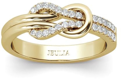 Jeulia Damen Keltischer Knoten Ringe Sterling Silber Diamant Ringe Schmuck für Braut Hochzeit Band Verlobungsring (62 (19.8)) (Yellow Gold, 52（16.5）)