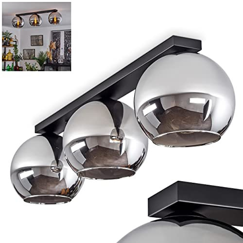 HOFSTEIN Deckenleuchte Koyoto, moderne Deckenlampe aus Metall/Glas in Schwarz/Chromfarben, 3-flammige Leuchte im Retro/Vintage-Design mit Schirmen aus Glas (Ø 25 cm), 3 x E27, ohne Leuchtmittel