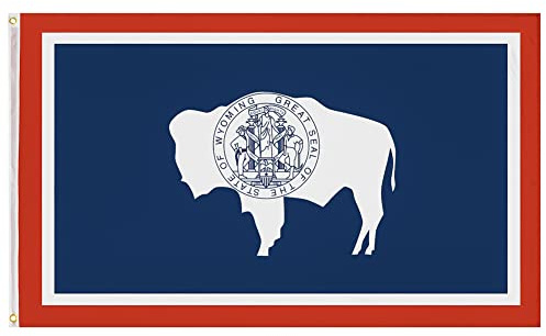 MUWO Flagge America Edition 90 x 150 cm, doppelseitige Gartenflagge, wetterfeste Fanflagge, Fußballflagge Polyester der 50 Vereinigten Staaten, USA-Bundesstaaten mit Ösen (Wyoming)